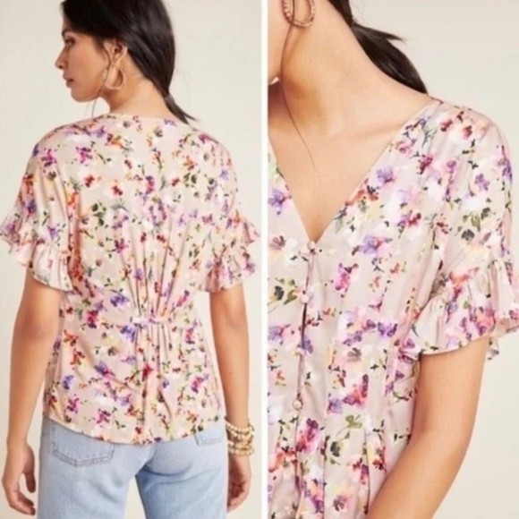 Anthropologie Dolan Rose Floral Button Cottagecore Blouse - Picture 2 of 11